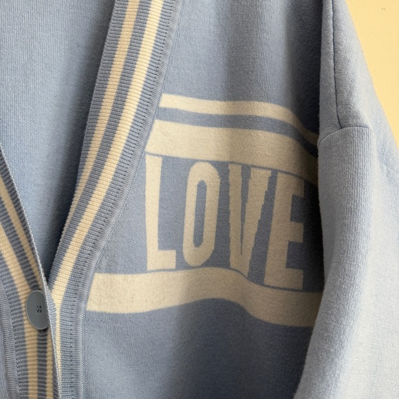 Sandro Paris Opera ‘LOVE’ Varsity Light Blue Cardigan Sweater - Picture 2 of 16